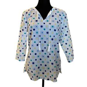 Talbots White Multicolor‎ Polka Dot Tassel Tie 3/4 Sleeve Top Size Small